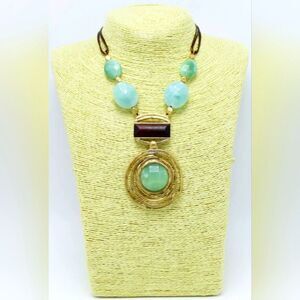 Semi Precious Amazonite & Leather Cord Necklace by The Sak NWT